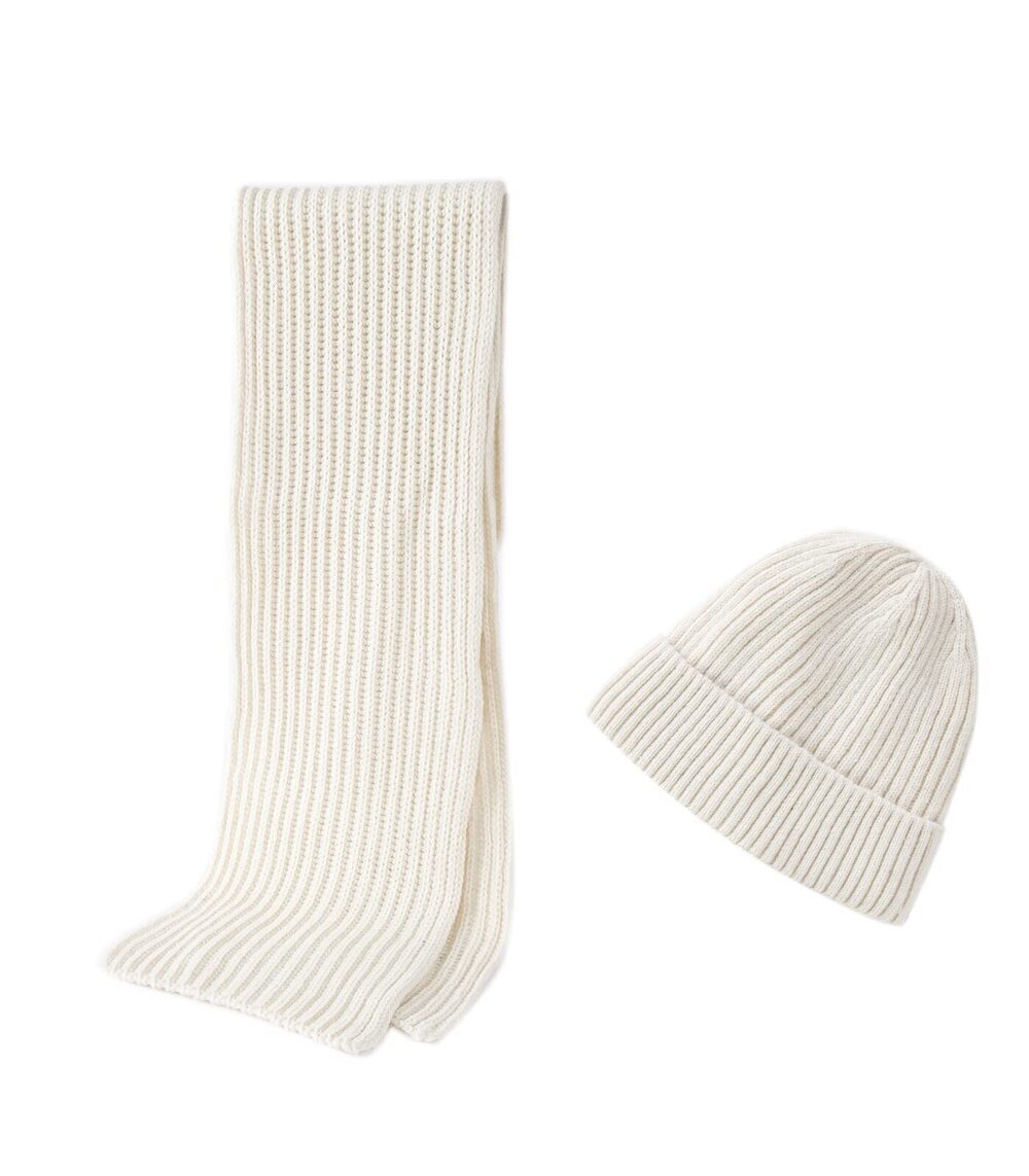 5334 Winter Merino Wool Hat and Scarf Set , Warm Knit Beanie Hats Long